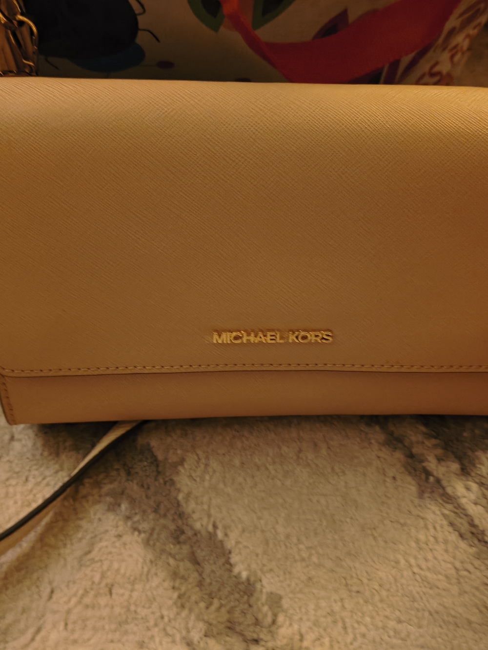 Michael Kors Tan Leather Crossbody Purse with Gold Logo